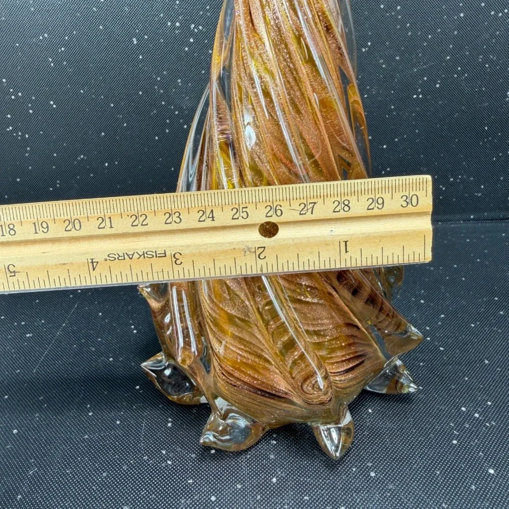 Pier 1 Art Glass Christmas Tree Figurine Amber Copper Glitter 8inch Paperweight